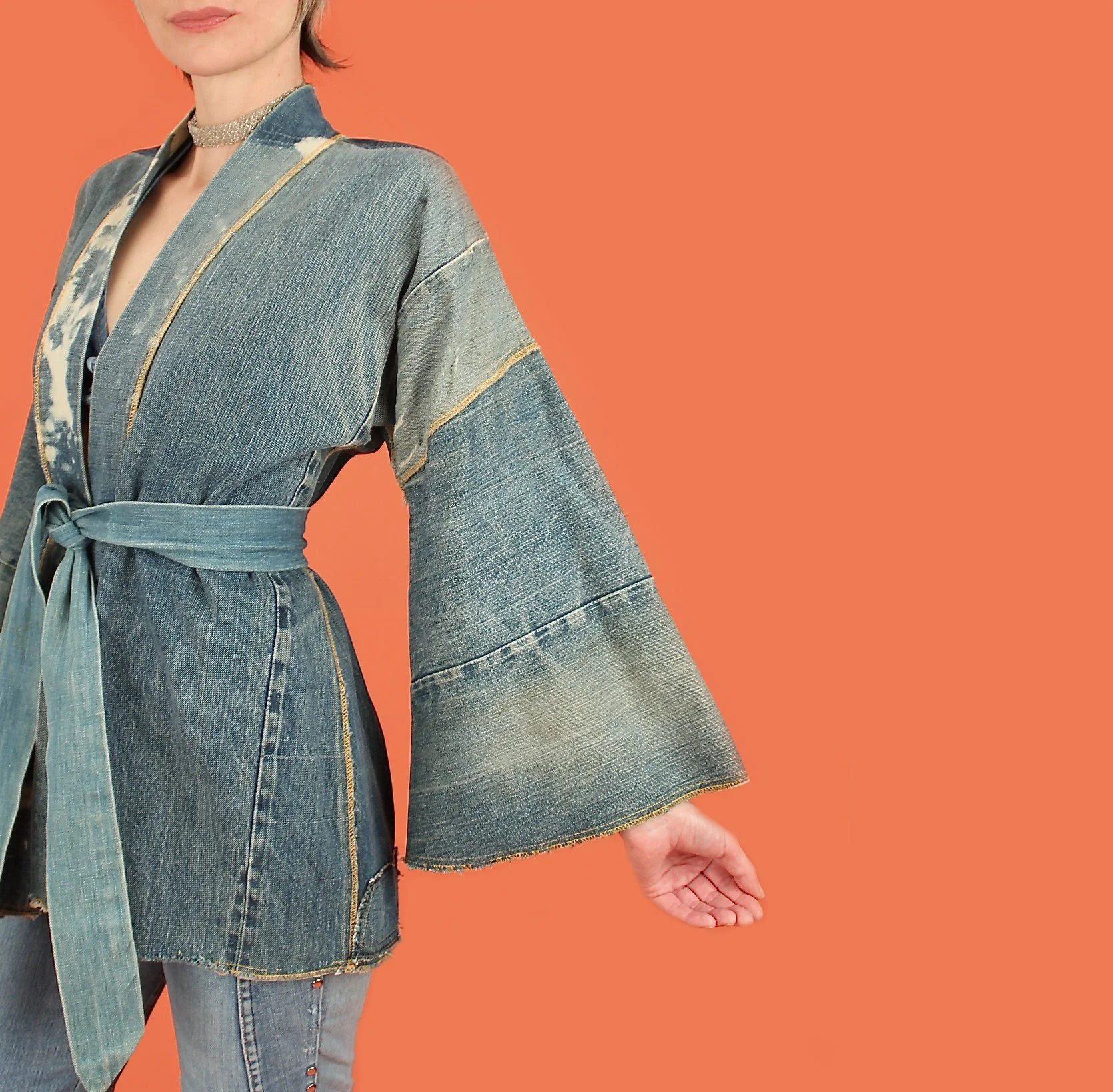 Vintage 60s 70s Selvedge Denim Wrap Jacket // Rare OOAK